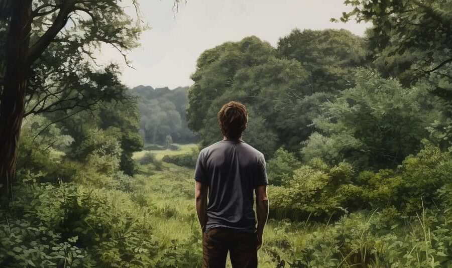 A man standing amidst a serene forest, representing a path through addiction and the difference between speed and meth.