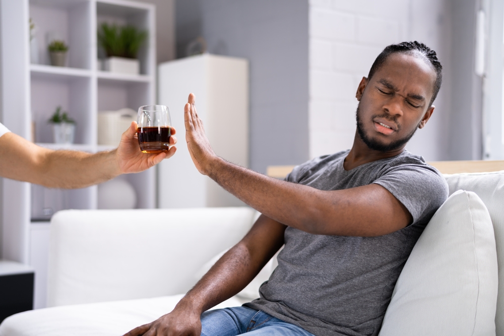 Man saying no to alcohol after completing alcohol detox in Costa Mesa CA